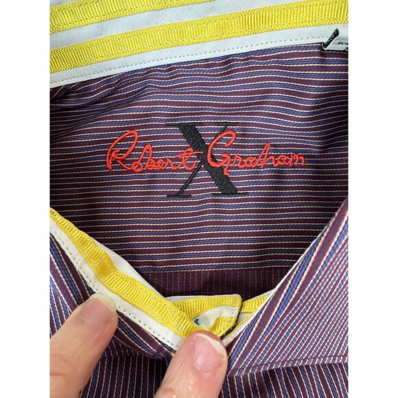 Robert Graham X Collection Garrott Purple Stripes Contrast Cuffs Collar Medium - Picture 10 of 13